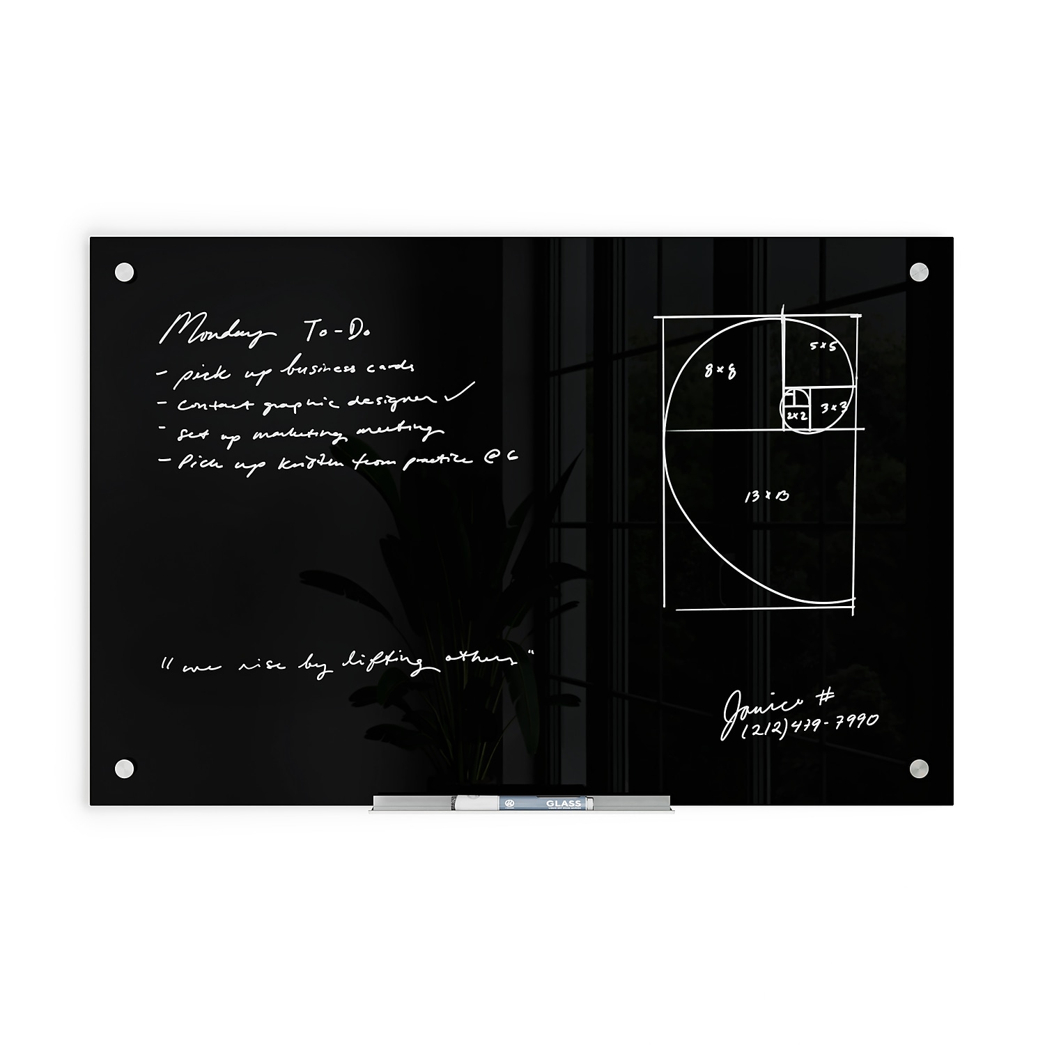 U Brands Glass Dry Erase Board 35 x 23 Inches Black Surface Frameless 170U00-01 - Bild 4 von 7