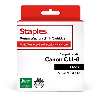 Staples Remanufactured Black Standard Yield Ink Cartridge Replacement for Canon CLI-8BK (TR0620B002/ST0620B002)