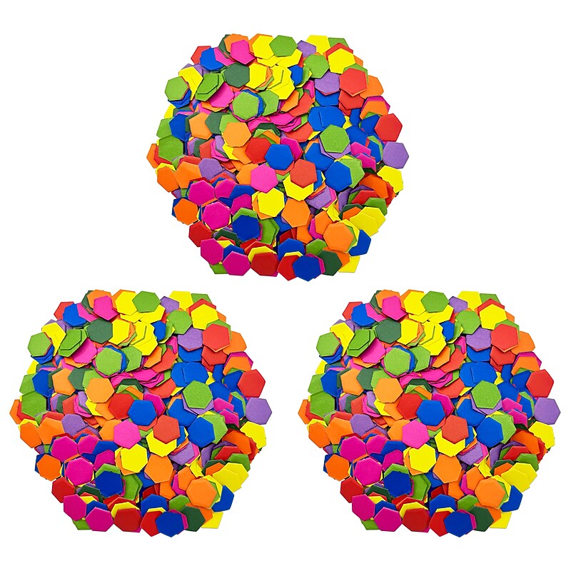 Roylco Hexagon Mosaics, 0.5" H x 0.57", Assorted Colors, 2,000/Pack, 3 Packs/Bundle (R-15631-3) image 1