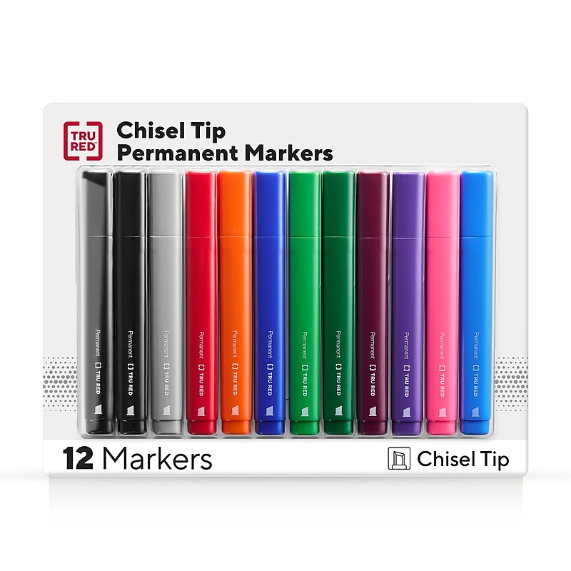 TRU RED™ Tank Permanent Markers, Chisel Tip, Assorted, 12/Pack (TR54529) image 1