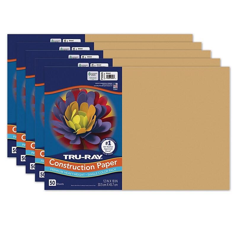 Tru-Ray 12" x 18" Construction Paper, Almond, 50 Sheets/Pack, 5 Packs/Bundle (PAC103074-5) image 1