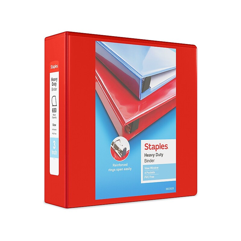 Staples Heavy Duty 3" 3-Ring View Binder, D-Ring, Red (ST56298-CC) image 1