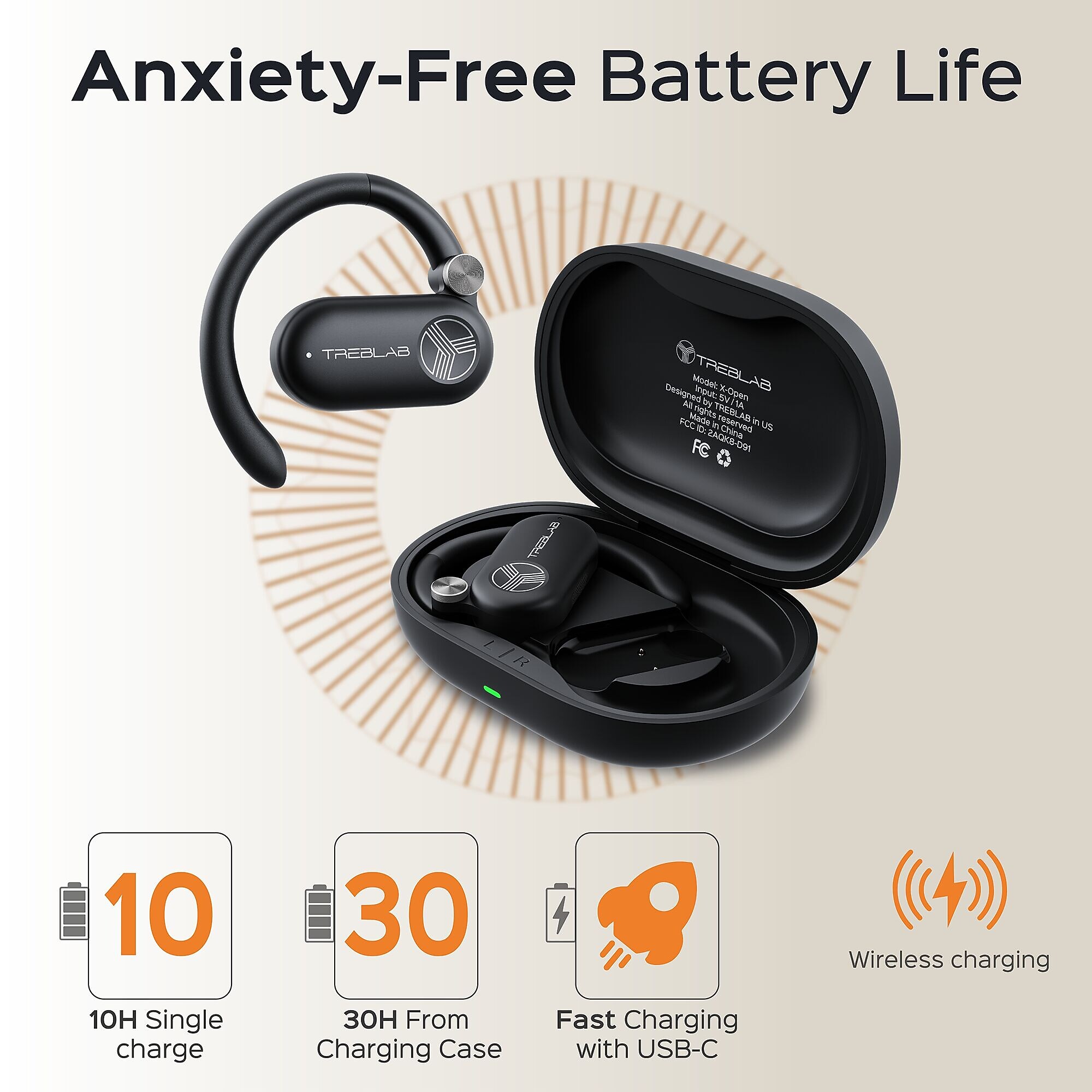 Treblab X-Open Wireless Open-Ear Earbuds, Bluetooth, Black Sansujyuku sansujyuku.com