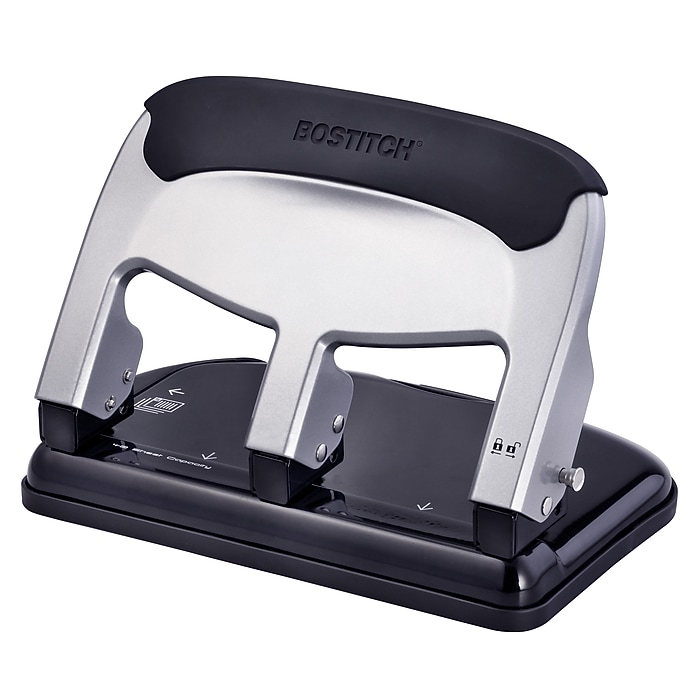 Bostitch EZ Squeeze 3-Hole Punch, 40 Sheet Capacity, Silver/Black