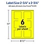 Avery Square Laser/Inkjet Multipurpose Labels, 2.75" x 2.75", Neon Yellow (480/Box)~#|#~A0E40307-670B-44DF-933C13FDE26789F5_sc7