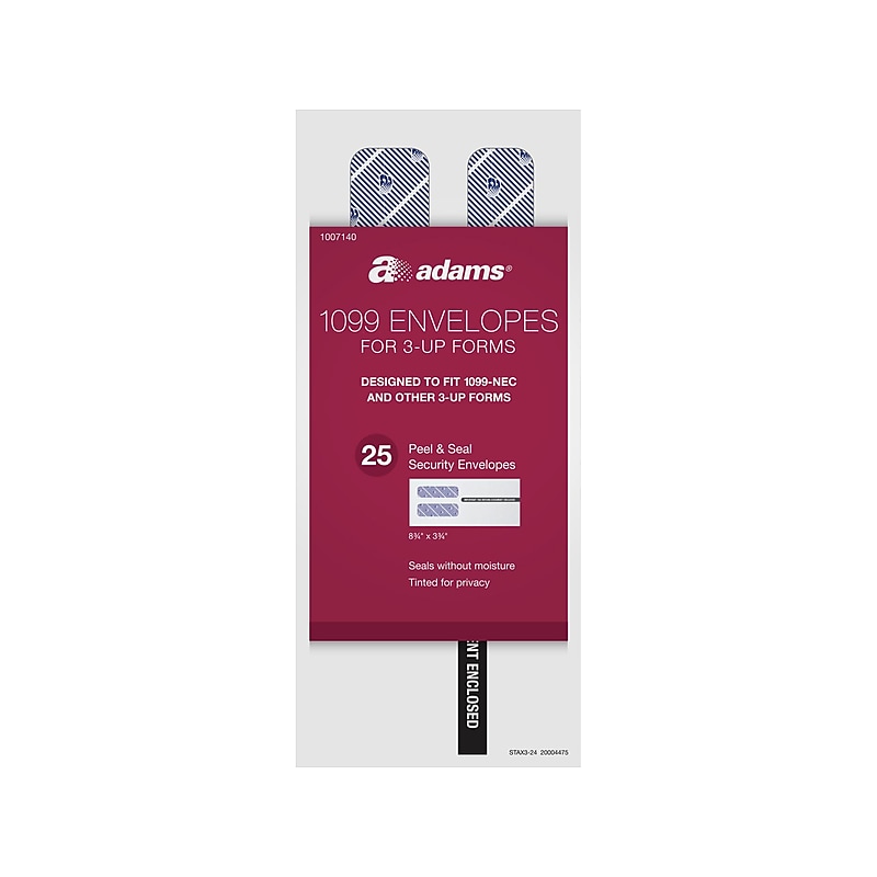 Adams 2024 Self-Seal Security-Tinted Double-Window 1099 Tax Envelope, 8.75" x 3.75", White, 25/Pack (STAX3-24) image 1