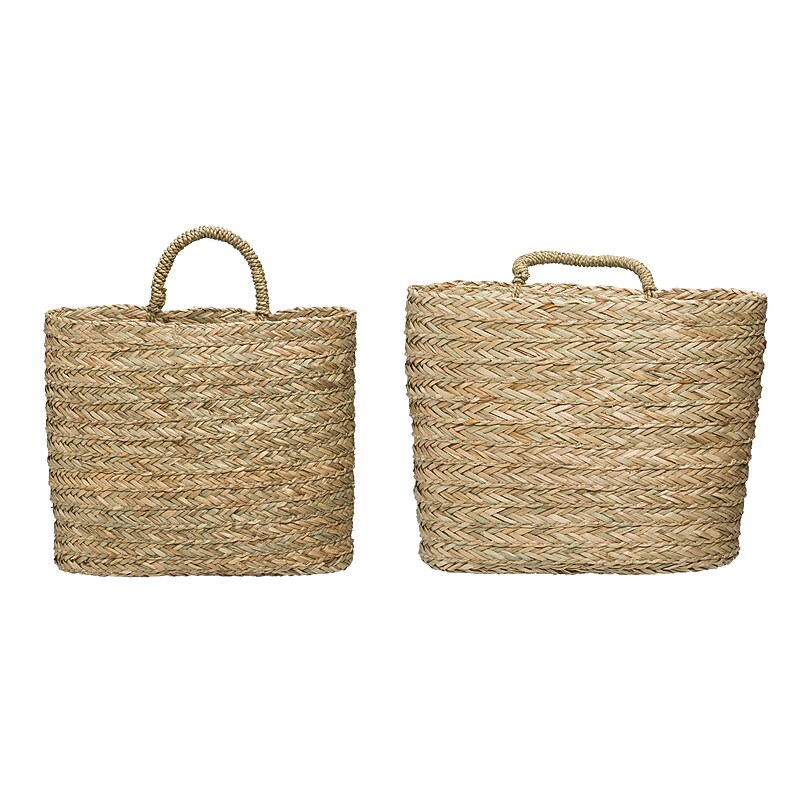 Storied Home Handwoven Seagrass Wall Mount Baskets with Handles, Natural, 2/Set (DF1954) image 1
