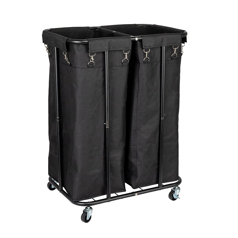 Household Essentials 2-Section Rolling Hamper, Canvas, Black (HE1095) image 1