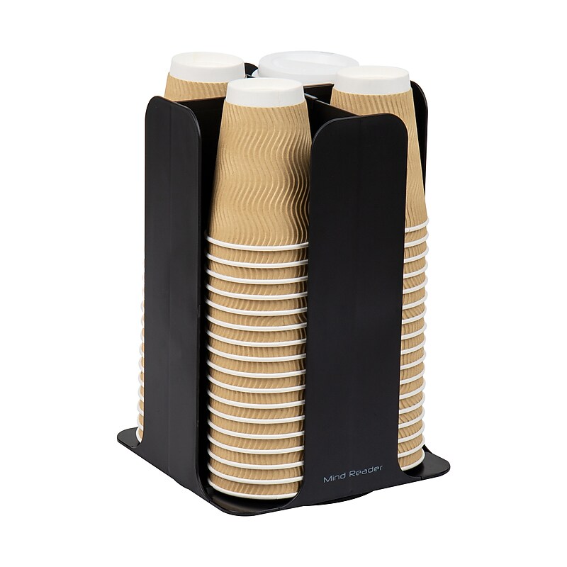 Mind Reader 4-Compartment Cup and Lid Carousel Coffee Countertop Organizer, Black (CDISP-BLK) image 1