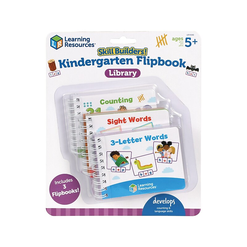 Learning Resources Skill Builders! Kindergarten Flash Card Flip-Books, 3 Books/Pack (LER6192) image 1