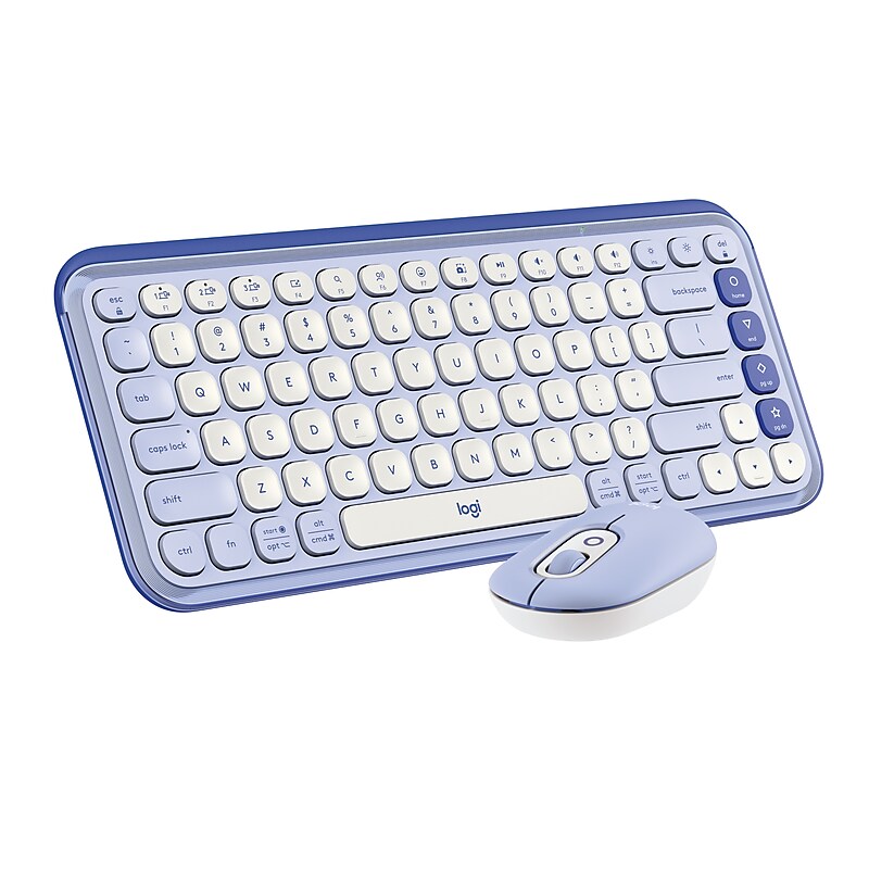 Logitech POP ICON COMBO, Bluetooth Keyboard and Mouse Combo, Comfortable Typing, Lilac & Off-white image 1