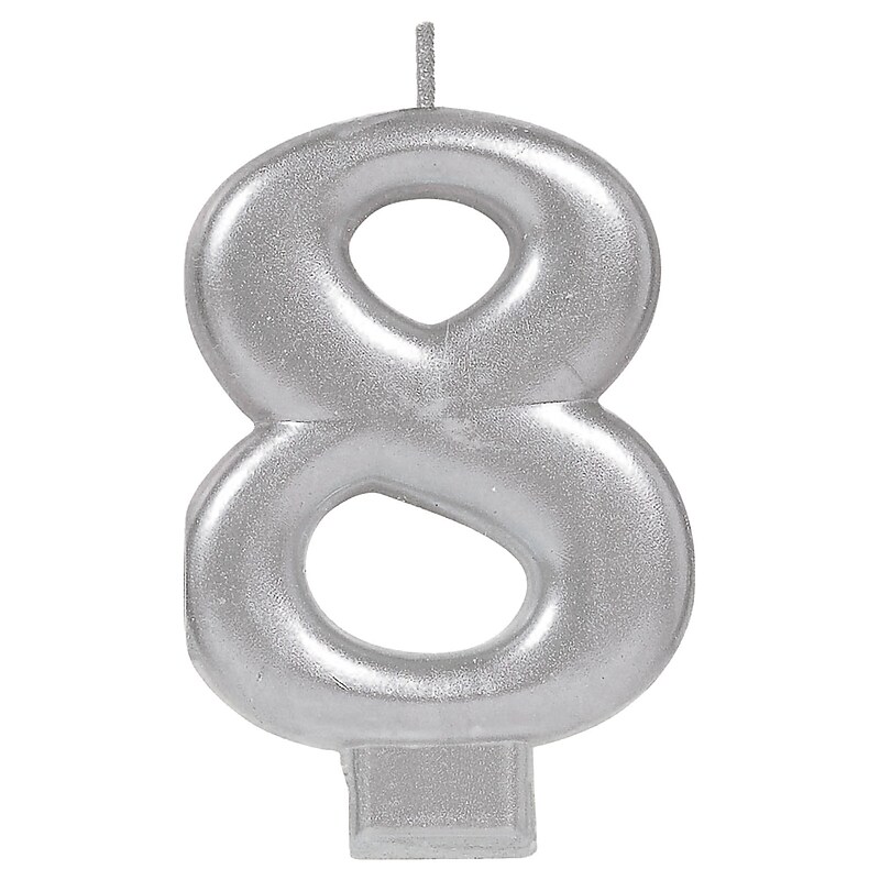 Party City Number 8 Birthday Candle, Silver (AM170584) image 1
