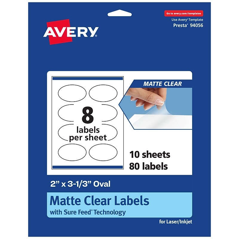 Avery Laser/Inkjet Oval Multipurpose Labels, 2" x 3-1/3", Clear, 80/Pack (94056) image 1
