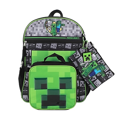 Bioworld Minecraft Creepers 5-Piece Backpack Set – Officially Licensed Bookbag, Lunch Bag & Accessories For School & Travel