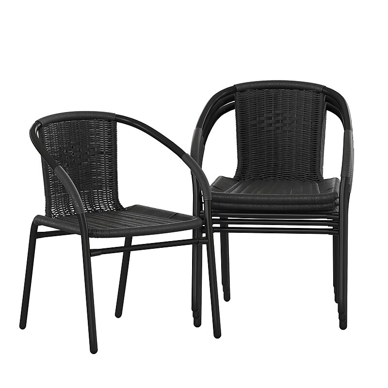 Flash Furniture Rattan Stacking Patio Chairs, Black, 4/Pack (4TLH037BK) image 1