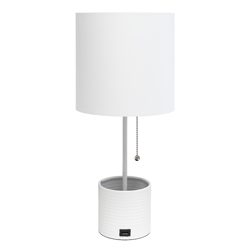 Simple Designs Hammered Metal Organizer 18.50" LED Table Lamp with USB Charging Port, White (LT1085-WHT) image 1