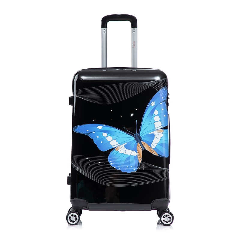 InUSA 24" Hardside Butterfly Suitcase, 4-Wheeled Spinner, TSA Checkpoint Friendly, Black Butterfly (IUAPC00M-BBU) image 1