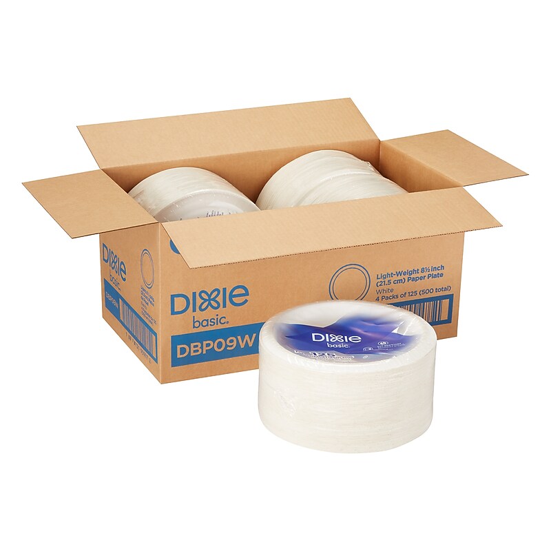 Dixie Basic Paper Plates, White, 8.8", 500/Carton (DBP09WCT) image 1