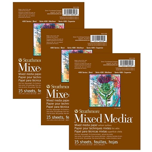 Bloc Mixed Media Strathmore Série 400 Recyclé - 15 Feuilles 22.8x30.5cm - 300g/m² - Ton Gris - Pour Techniques Mixtes