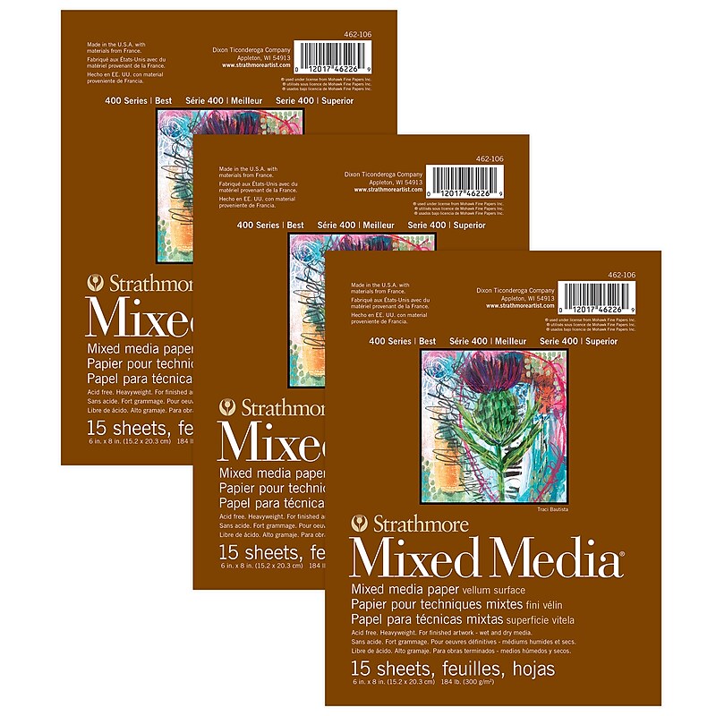 Strathmore 400 Series 6" x 8" Mixed Media Sketch Pad, 15 Sheets/Pad, 3/Bundle (STTP46210606-3) image 1