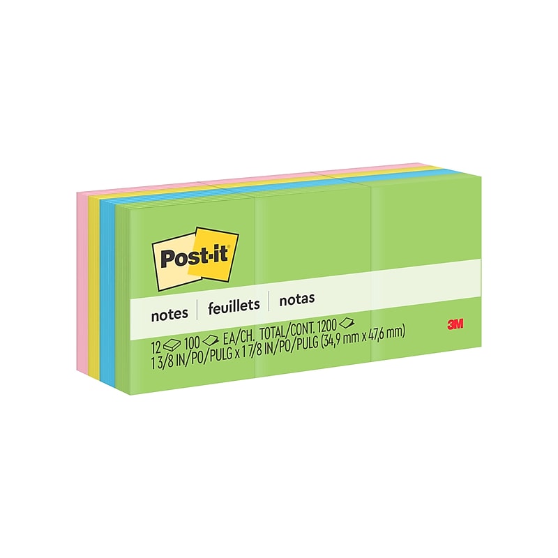 Post-it Notes, 1 3/8" x 1 7/8", Floral Fantasy Collection, 100 Sheet/Pad, 12 Pads/Pack (653AU) image 1