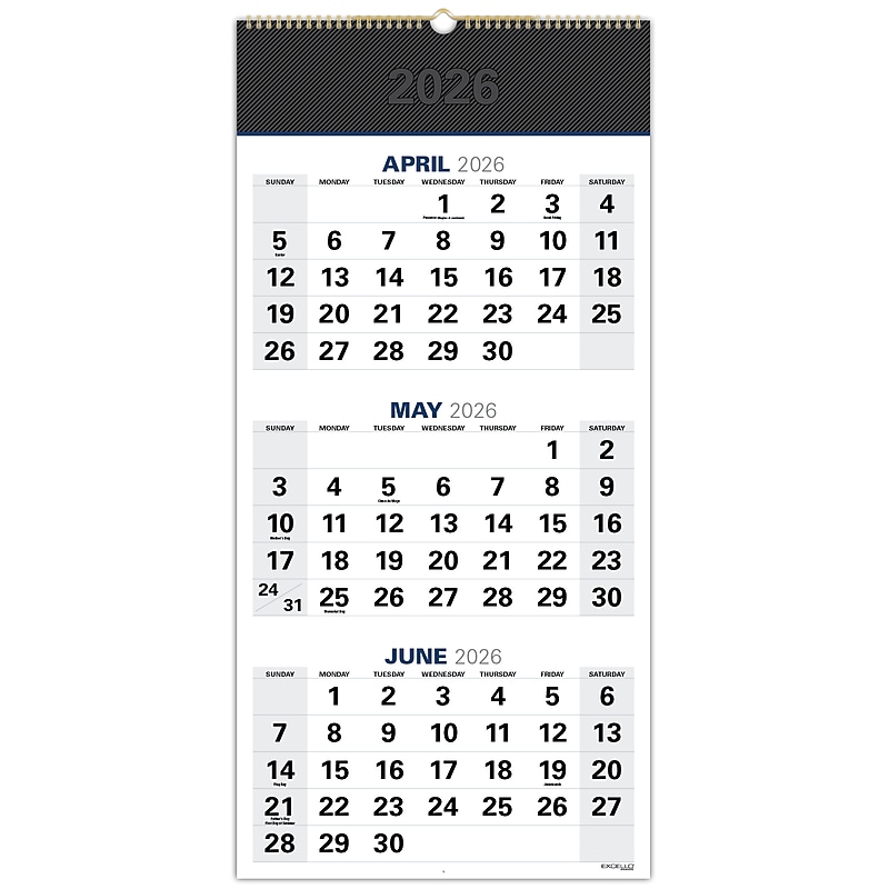 2026-2027 Excello Brands Large Print 13" x 27" Academic Monthly Wall Calendar, Black (WC-AY26-1327-BK) image 1