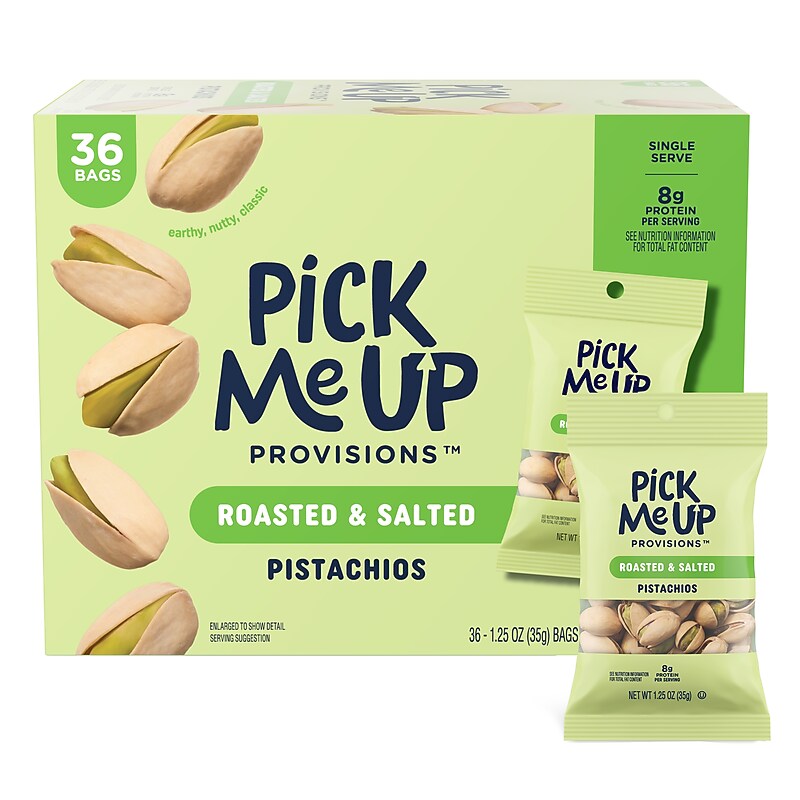 Pick Me Up Provisions™ Roasted & Salted Pistachios, In Shell, 1.25 oz., 36 Bags/Box (PM63392) image 1