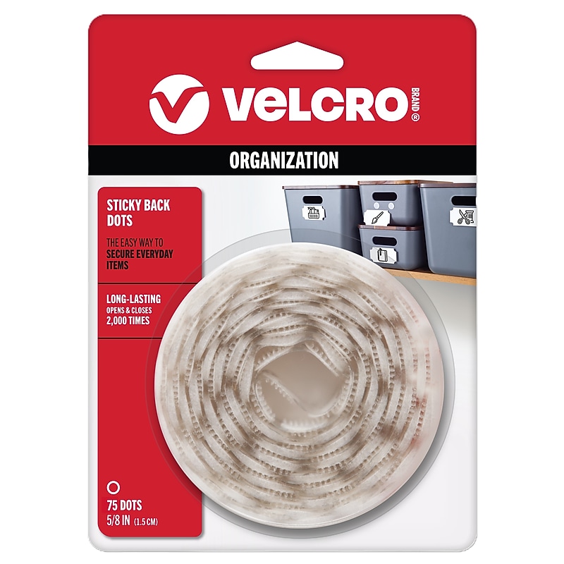 Velcro Sticky Back Adhesive Back Hook and Loop Dots Fastener, 0.63", White, 75/Set (90090) image 1