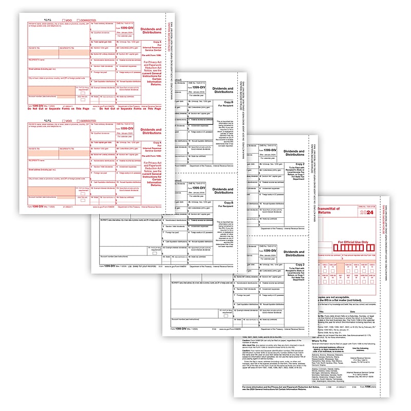 ComplyRight 2024 1099-DIV Tax Form Envelopes, 4-Part, 2-Up, Copies A, B, C and/or State, 10/Pack (610710) image 1