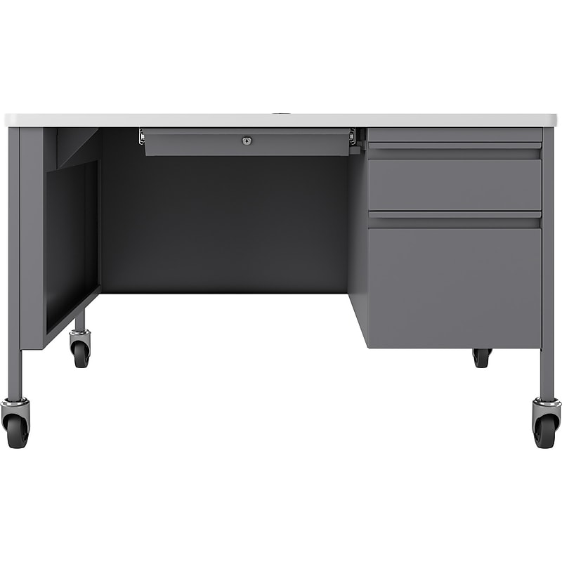 Hirsh Teacher's 48"W Mobile Single-Pedestal Teacher's Desk, Platinum/White (22647) image 1