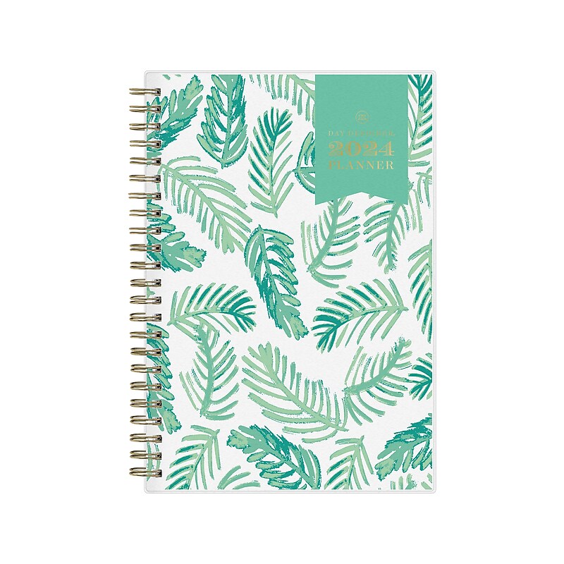 2024 Blue Sky Day Designer Palms 5" x 8" Weekly & Monthly Planner, White/Green (137362-24) image 1
