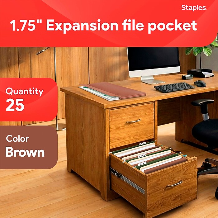 Staples Expanding File Pockets, Letter Size, 1.75‑Inch Expansion