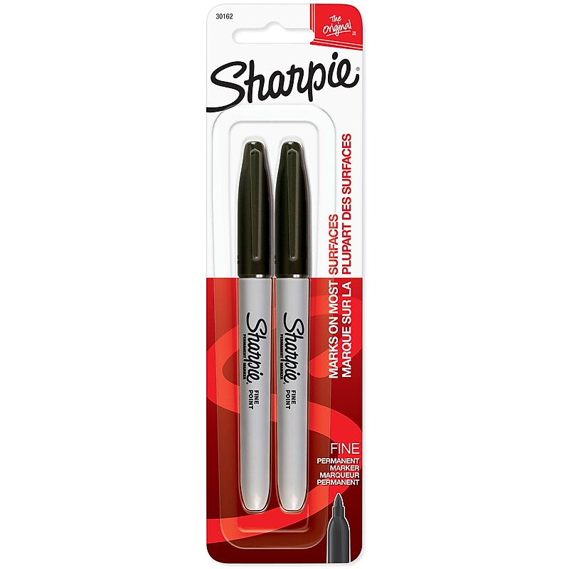 Sharpie Permanent Marker, Fine Tip, Black Ink, 2/Pack (30162) image 1