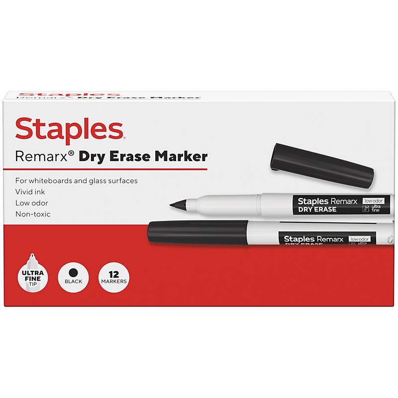 Staples Remarx Dry Erase Marker, Ultra Fine Tip, Black, 12/Pack (ST62957) image 1