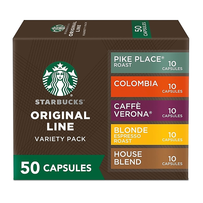 Starbucks Variety Pack Coffee Nespresso Original Capsules, 50/Box