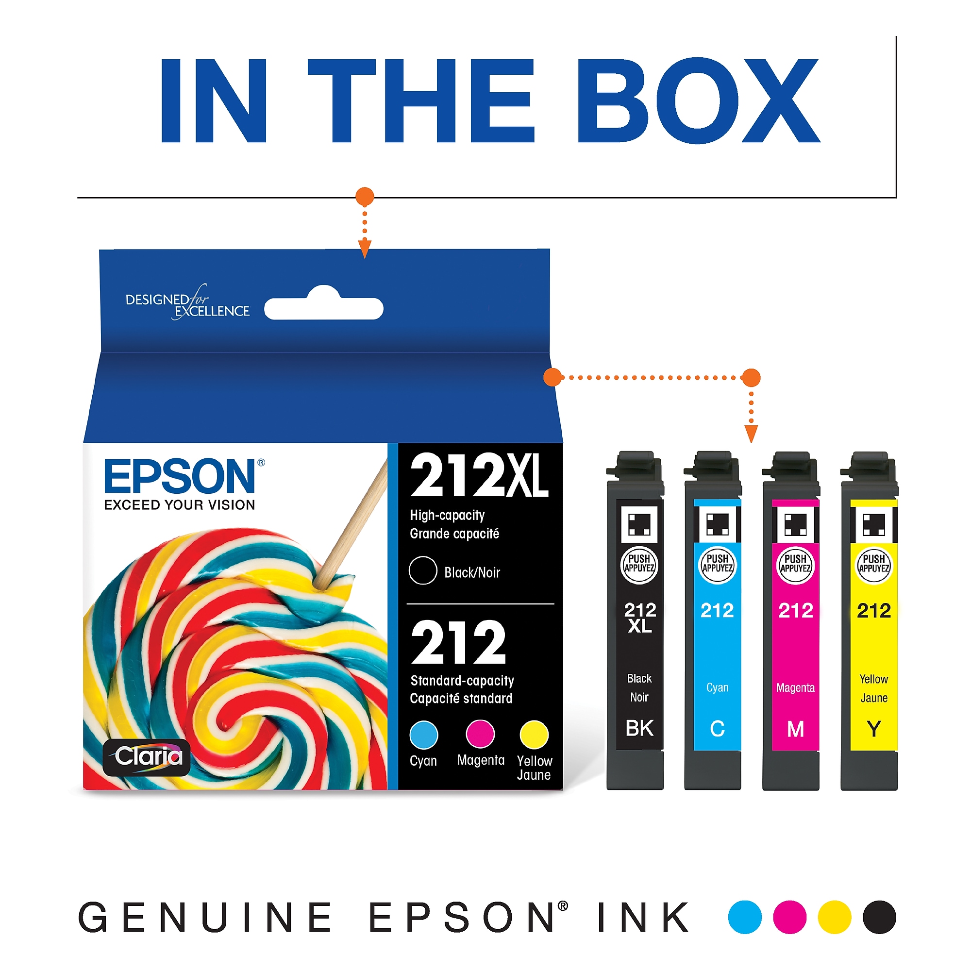 Epson T212 Black High Yield and Cyan/Magenta/Yellow Standard Yield Ink Cartridge, 4/Pack (T212XL-BCS) Sansujyuku sansujyuku.com