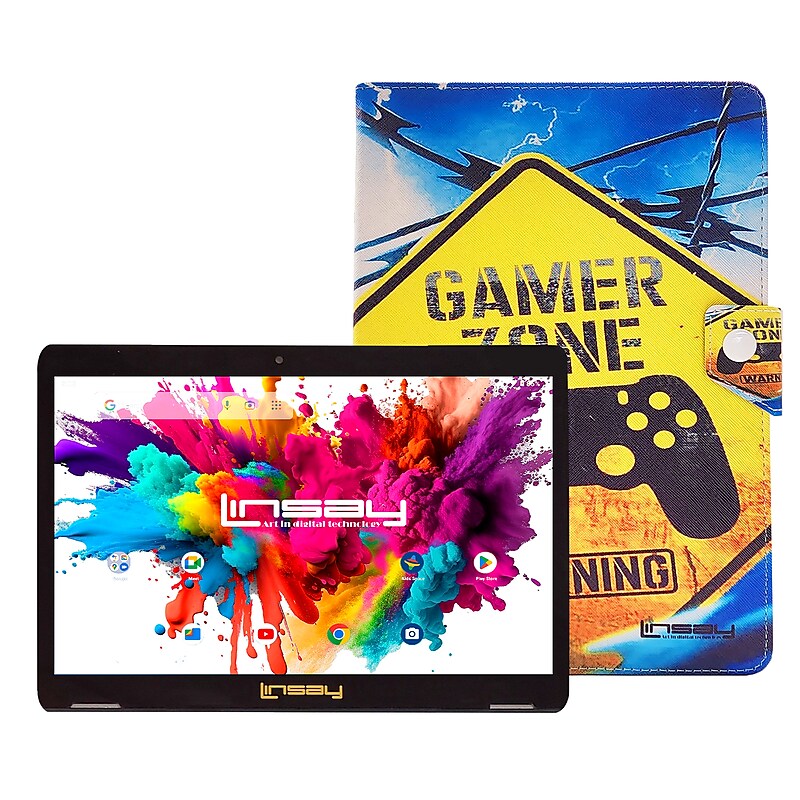 Linsay Octa Core 10.1" Tablet, 4GB RAM, 128GB Storage, Android 13, Bundled with Gamer Shape Case and Stylus Pen image 1