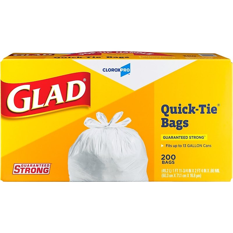 Glad Quick-Tie Tall Kitchen Trash Bags, 13 Gallon, 200/Box (15931) image 1