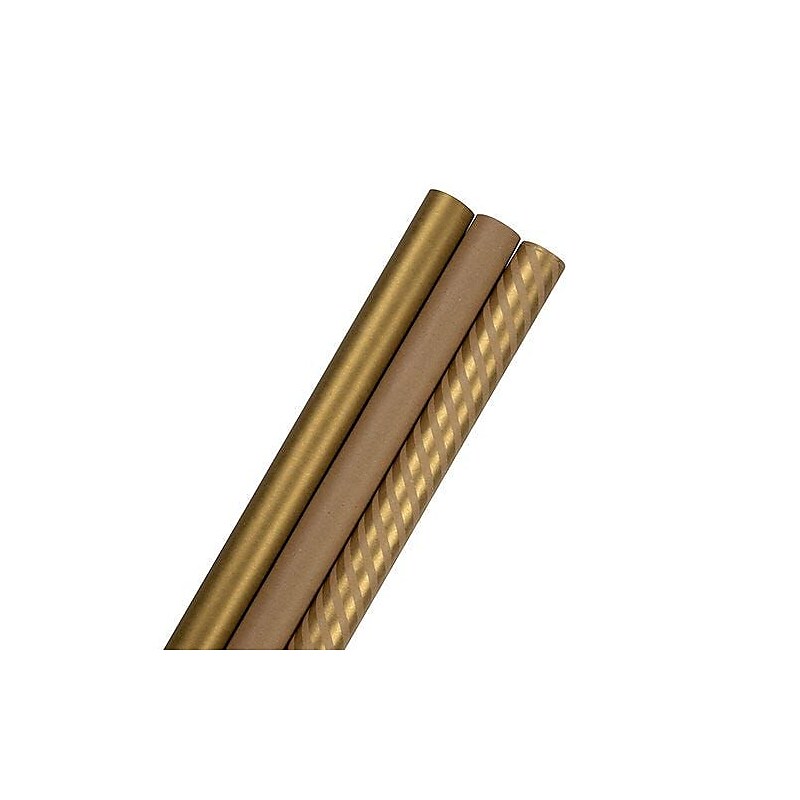 JAM Paper Wrapping Paper, 87.5 Sq Ft, Gold Kraft Stripes and Solid Deluxe Set, 3 Rolls/Pack (77450118) image 1