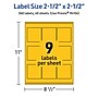 Avery Laser/Inkjet Square Multipurpose Labels, 2.5" x 2.5", Bright Yellow, 360/Pack (94104)~#|#~A1837E0A-6718-4453-8D037A1A03A2253E_sc7