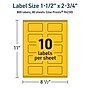 Avery Laser/Inkjet Rectangle Multipurpose Labels, 1.5" x 2.75", Bright Yellow, 800/Box (94230)~#|#~A19E6725-A766-412D-8F6C6A65818A56C0_sc7