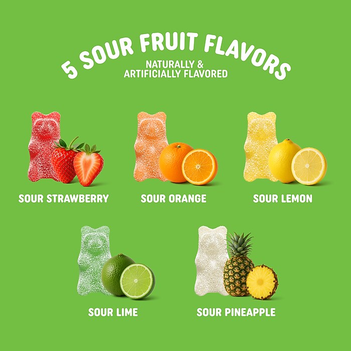 Pick Me Up Provisions™ Sour Fruits Gummy Bears, 1 oz., 30 Bags/Box