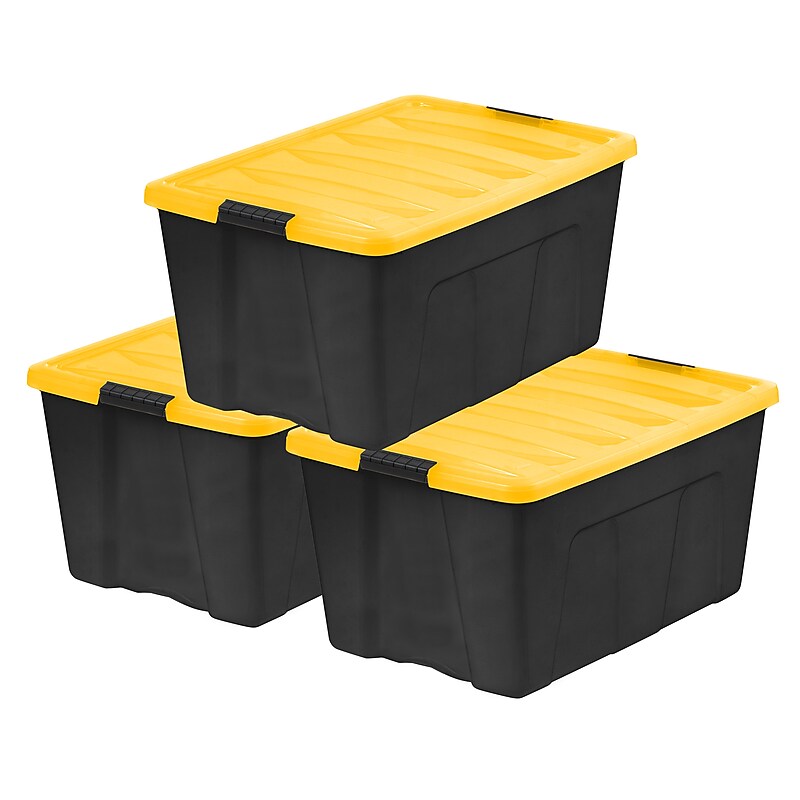 Iris 94 Quart Storage Container with Latching Lid, Plastic, Black, 3/Pack (500427) image 1