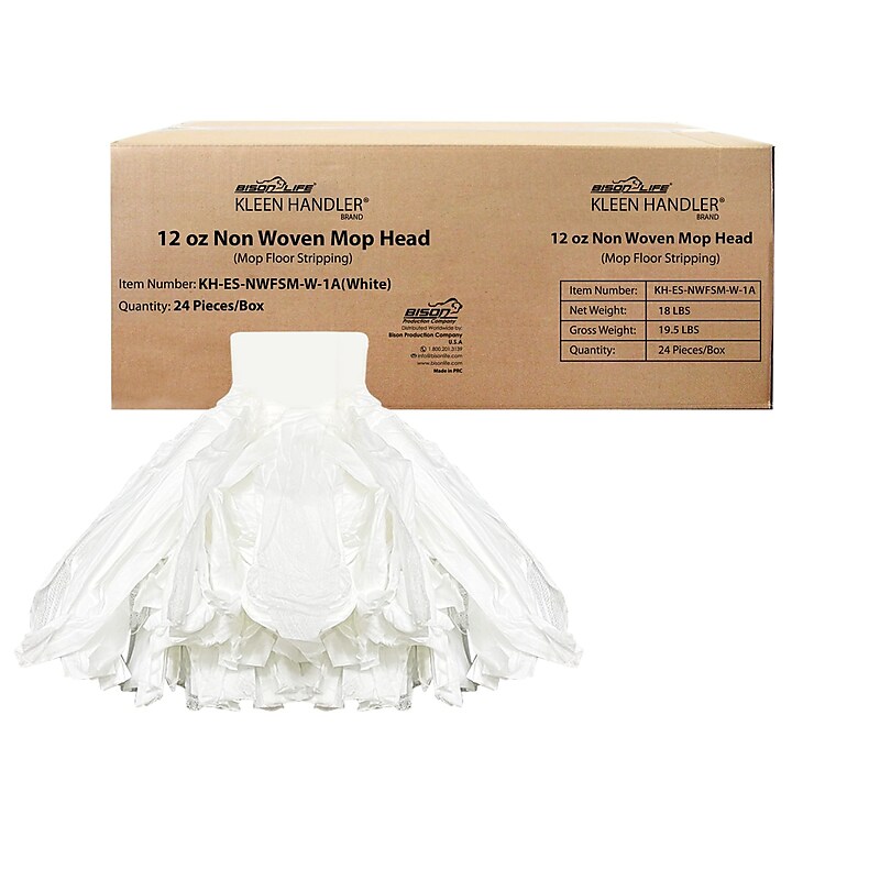 BISON LIFE Kleen Handler String Non-Woven Disposable Wet Mop Head, White, 24/Pack (BP-ES-NWSM-W-12-A) image 1