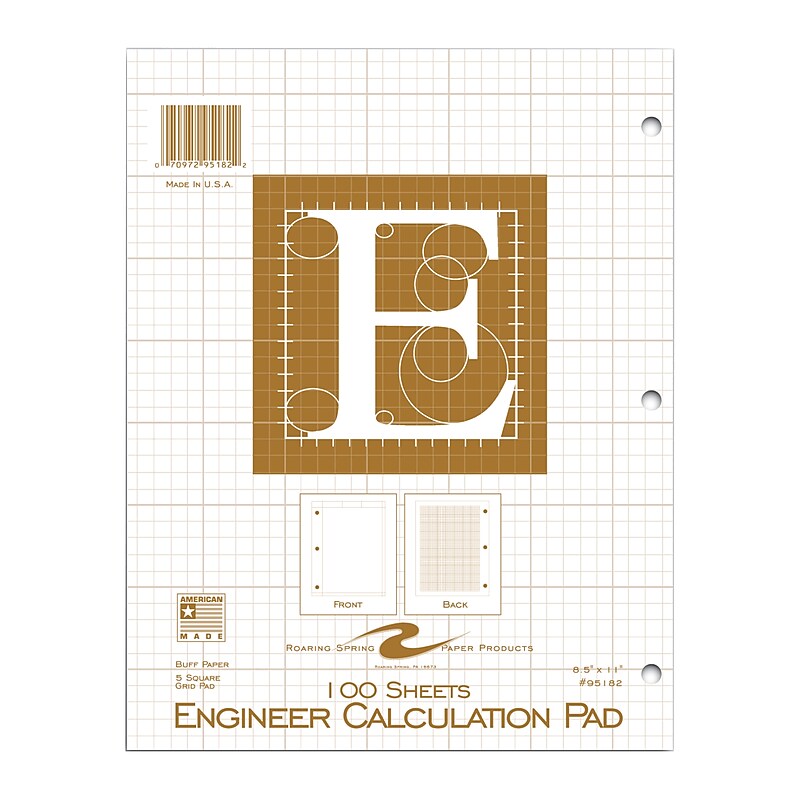 Roaring Spring Engineer Calculation 1-Subject Computation Notebooks, 8.5" x 11", Graph Ruled, 100 Sheets, Manila (95182) image 1