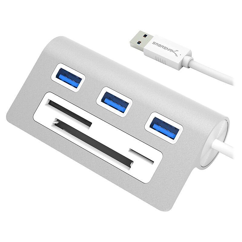 Sabrent 3-Port USB 3.0 Hub with Card Reader, Silver (HB-SIMC) image 1