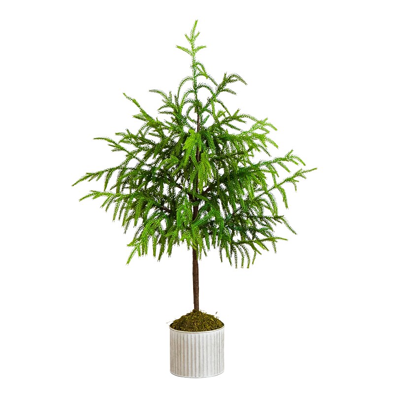 Nearly Natural Artificial Real Touch Norfolk Island Pine in Metal Tin Planter, 3' (T5384) image 1