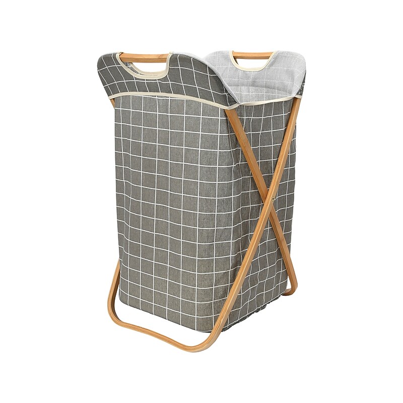 Household Essentials Collapsible Laundry Hamper, Bamboo/Fabric, Gray (2316-1) image 1
