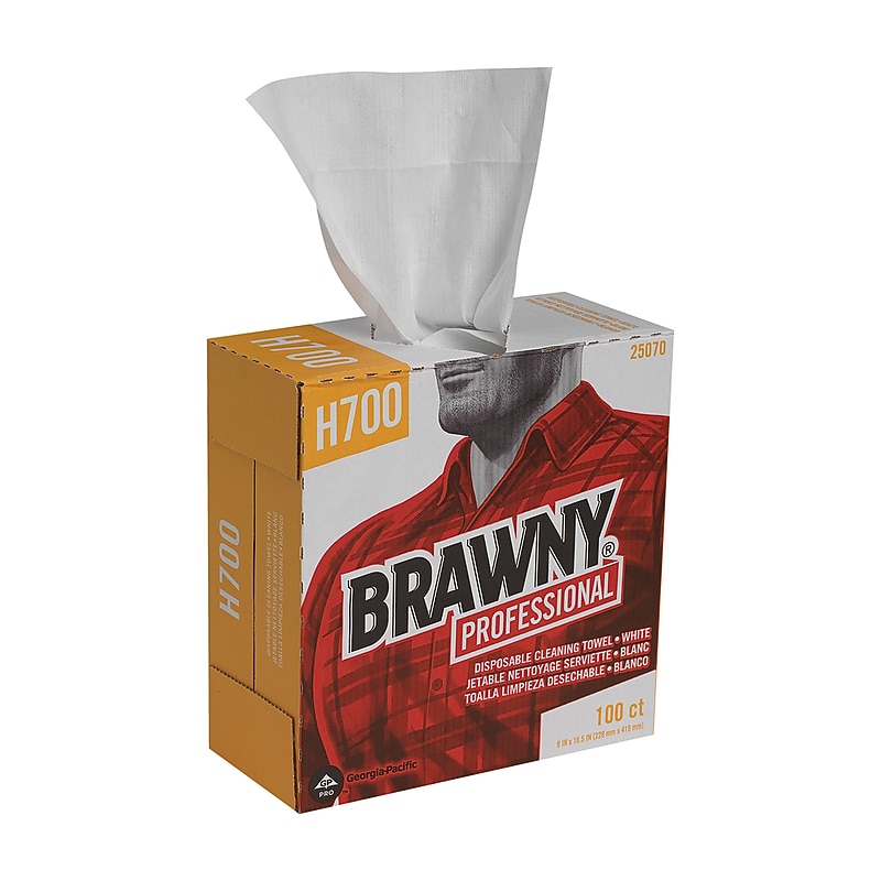 Brawny Professional Heavy Duty Paper Cleaning Wipers, 16.5" x 9.125", White, 100 Wipers/Box (25070) image 1
