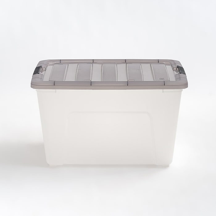 Iris 53 Quart Stack and Pull Plastic Latching Storage Bin, Clear